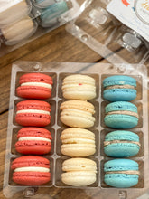 Load image into Gallery viewer, {LOCALS ONLY} Macaron Box (1 Dozen) - RED WHITE &amp; BLUE Macs | 4th of July Flash Sale
